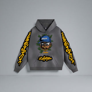 JAZA Oversized Hoodie Grau mit Graffiti Design, Streetwear Hoodie mit Money Vision Motiv