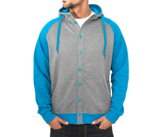Urban Classics Light Fleece Button Hoodie College Style, Sweatjacket GREY/TUR
