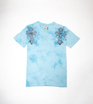 Krusader V Neck T-Shirt mit Crystal Strasssteine für Herren ( Hellblau )