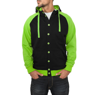 Urban Classics Light Fleece Button Hoodie College Style, Sweatjacket BLK/GREEN