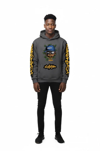 JAZA Oversized Hoodie Grau mit Graffiti Design, Streetwear Hoodie mit Money Vision Motiv